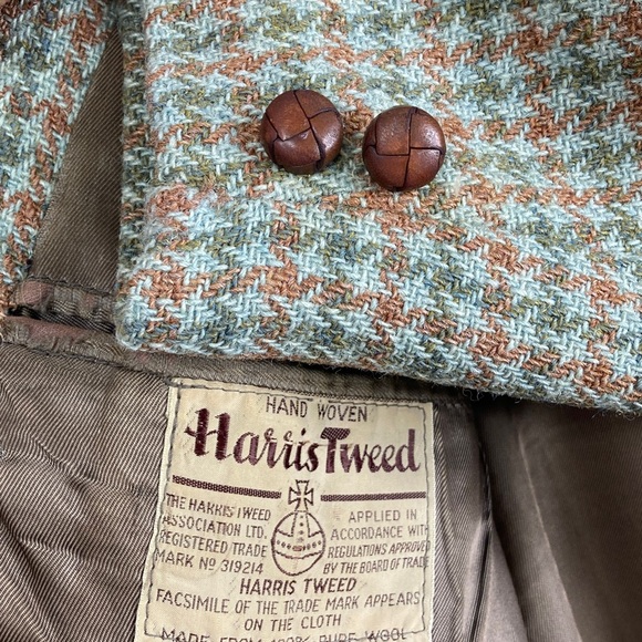 Vintage Other - Vintage Harris Tweed Sport Coat Mens 42S Green Brown Houndstooth Wool 60s 70s